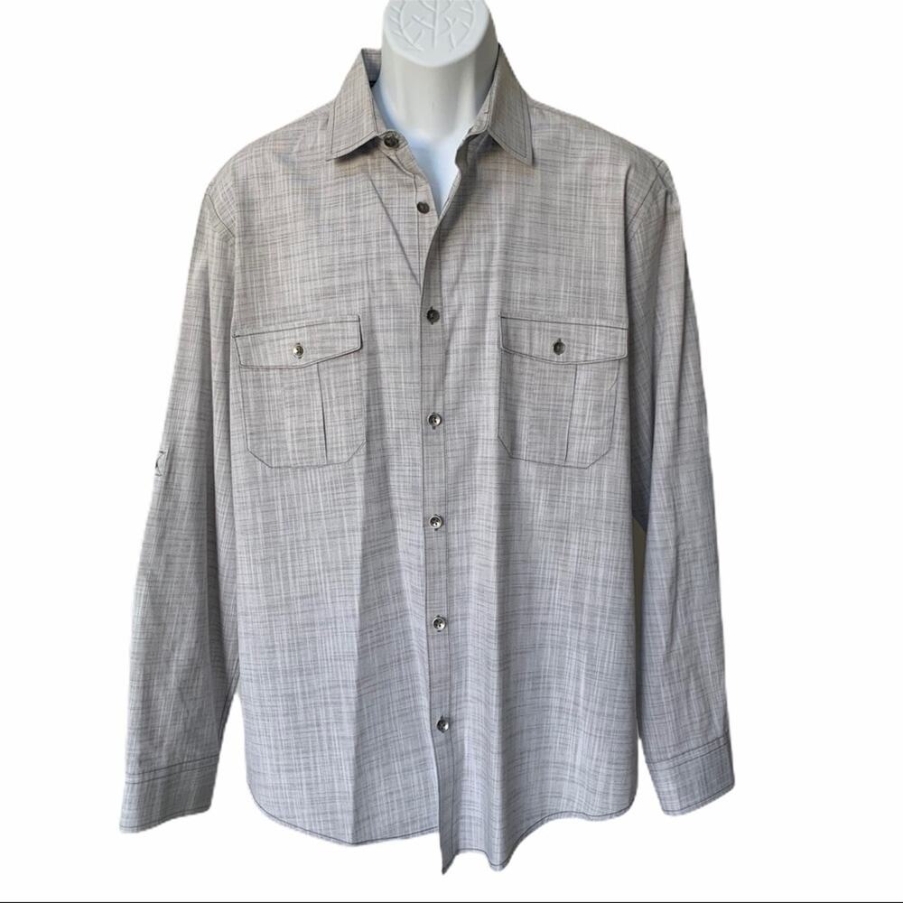 Alfani Regular Fit Mens Gray Button Down Shirt Size XL